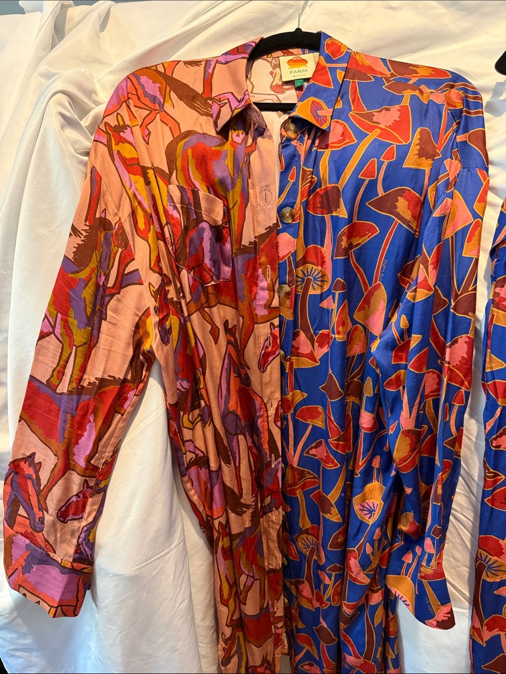 FARM Rio Blue, Pink & Orange Equestrian Mixed-Print Button Down Blouse Pants Set - Picture 7 of 12
